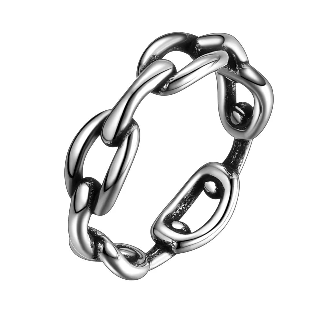 Hipunk Stainless Steel Cuban Link Ring - 6.5mm/9.5mm Wide, Silver Or Black, Sizes 6-12