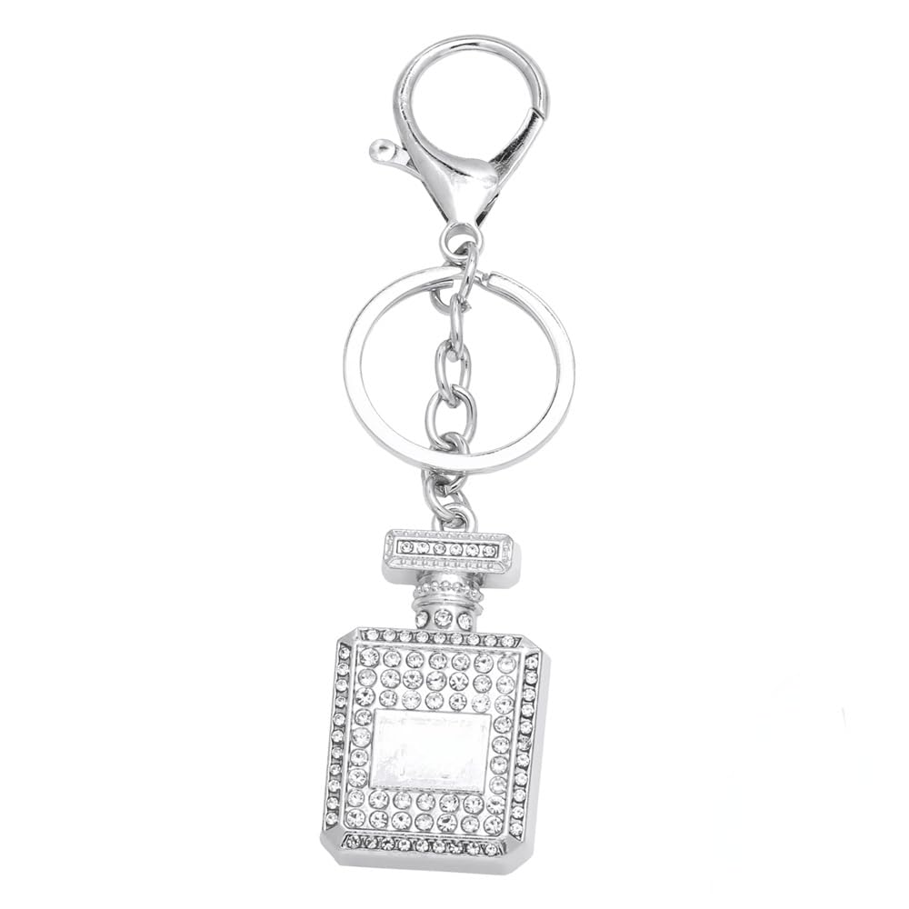 XTLANGTUTU Perfume Bottle Keyring Silver Metal Keychain with Crystals and Rhinestones for Keys Bag Backpack for Women Men