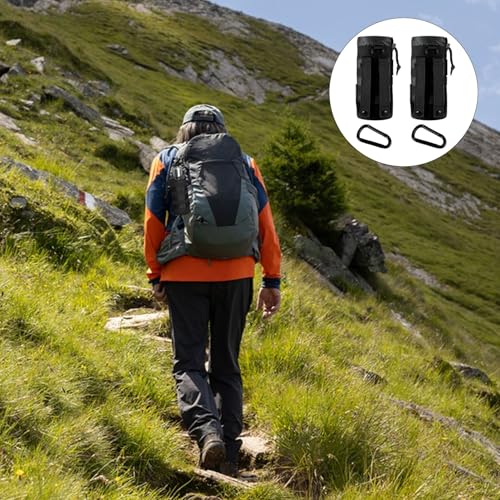2 StkTaktisch Flaschenhalter, für Molle Trinkflaschenhalter Gürtel, Wasserflaschentasche, Tragbarer Rucksack Flaschenhalter Tasche mit Kordelzug, Camping Getränkehalter Gürtel + 2 Karabiner