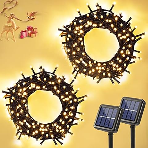 LNRYY Outdoor Christmas Decorations, 2Pack 144FT Solar Christmas Lights Outdoor Waterproof for Christmas Decor, 8Mode 200 LED Christmas String Lights, Fairy Christmas Tree Lights for Yard Outside Xmas Cover