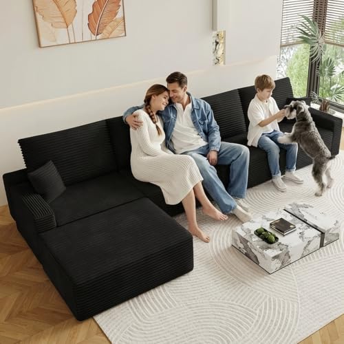 Image of Oversized Modular Sectional Sofa Couch, Large 5 Seater Corner Sofa Modern U Shaped Sectional Couch with Ottoman Cloud Couches for Living Room, Office, Spacious Space, Corduroy, No Assembly, Black