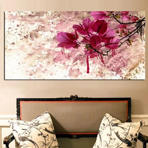 Peinture HD impression sur toile fleur rouge tableau moderne abstrait 70x140 cm avec cadre