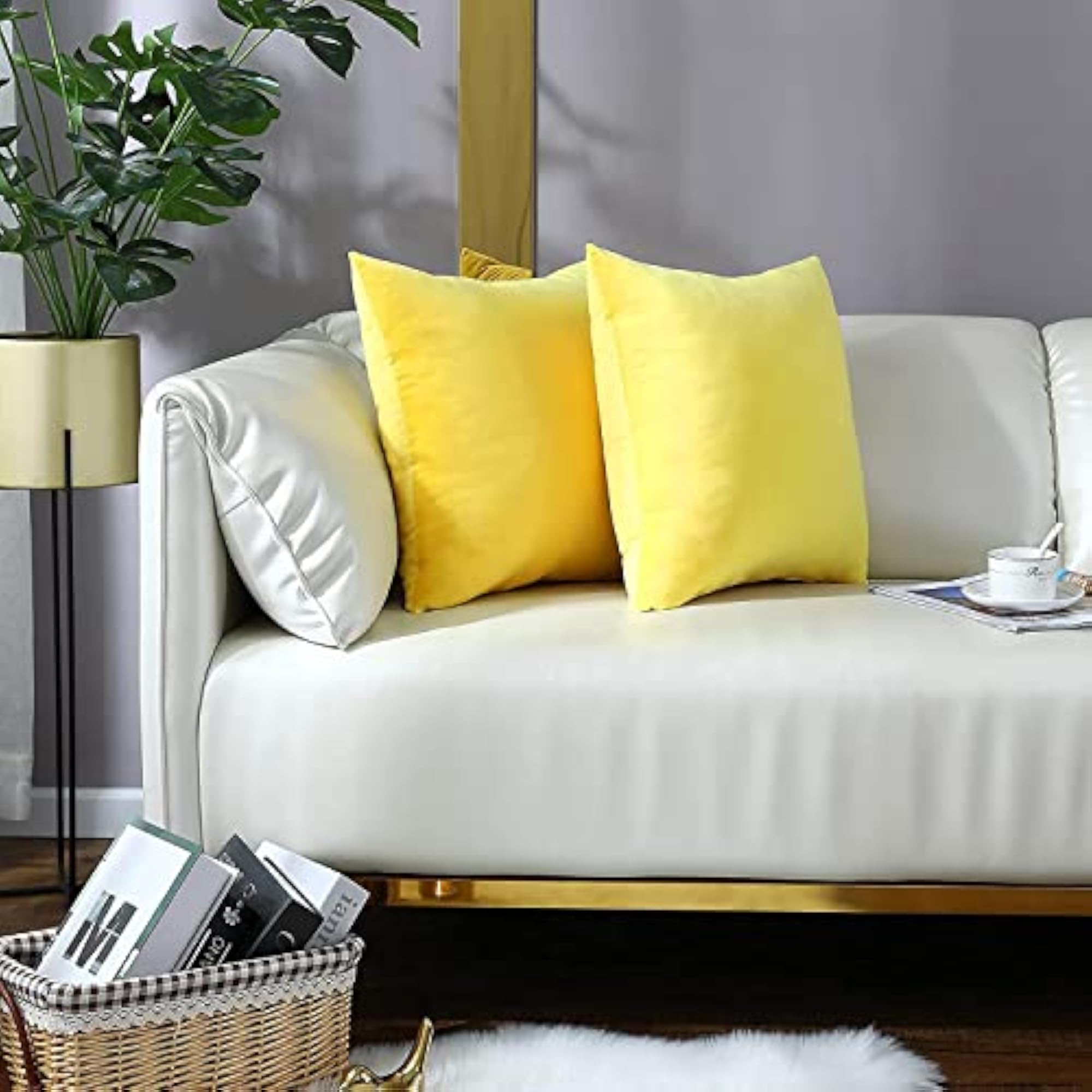 Ultra Soft Velvet Cushion Covers, Lemon Yellow 18x27 Inches