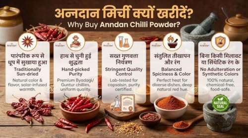 Image of ANNDAN Premium Red Chilli Powder, Kashmiri Lal Mirchi, 500 gm | Authentic Red Chilli Powder, Pure Spices, Natural Color & Flavor, Teekha Lal Mirch Powder, No Added Colors