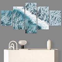 SIGNWIN 5 Panel Canvas Wall Art Coastal Orange Photography Relax/Calm Romantics Sunset Warm for Home Decorations Ready to Hang - 60