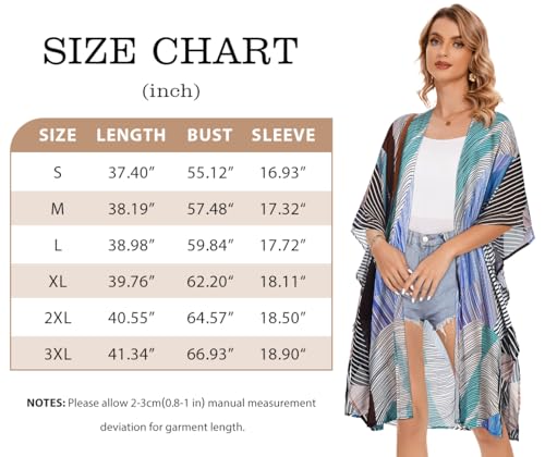 Image of Kimonos for Women Summer Cardigan Chiffon Floral Cover up Loose Casual Top Blouse
