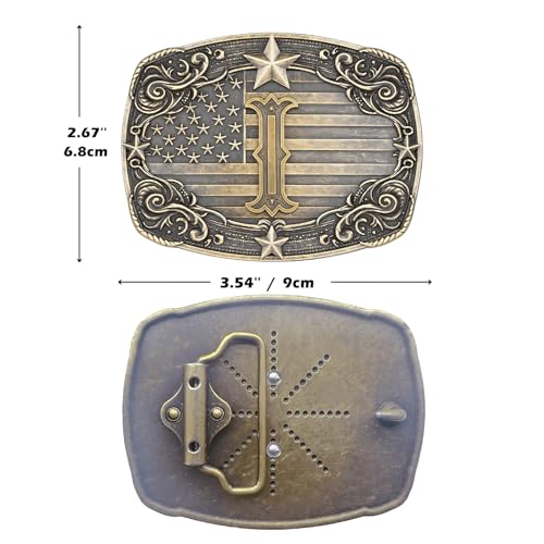 Image of Cowboy Belt Buckle for Men Vintage Western Rodeo Texas Initial Letter ABCDJMR to Z Belt Buckles