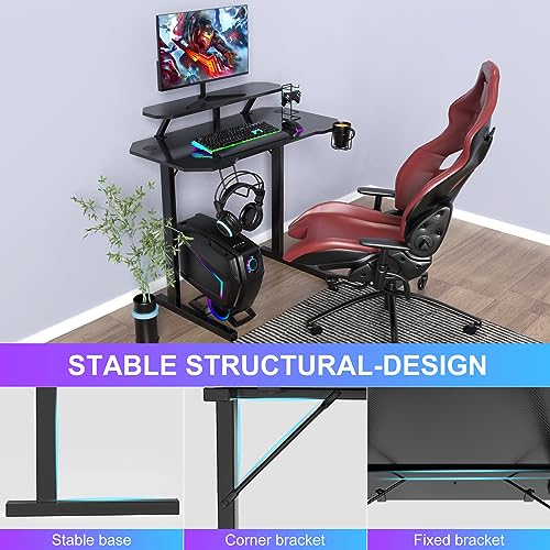 Bureau Gaming, Bureau Informatique pour Gaming PC Informatique, Table en Fibre de Carbone, 100 x 54 x 74 cm Noir Desk avec Porte Gobelet et Crochet pour Casque – Image 6