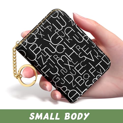 Image of Aiawoxc Credit Card Holder, Small RFID Wallet Slim Leather Card Organizer Case with Zipper and Keychain, Fashion Alphabet
