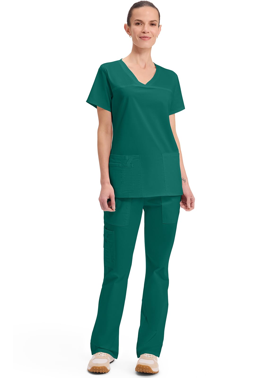 CHEROKEE Vworkwear Core Stretch damska koszulka robocza z dekoltem w serek, koszulka medyczna, Hunter, XL