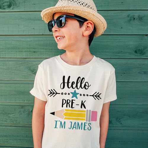 Hello Pre-K Personalized Shirts For Boys - Custom Name Back To School Pencil Pre Kindergarten Outfit - Cute Gift For First Day Of School Announcement - Natural Toddler & Youth T-Shirt2