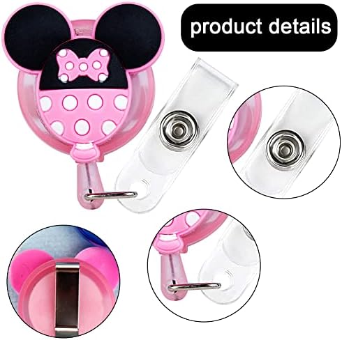 Minnier and Mickey Retractable Card Holder, Cartoon Retractable Badge Reel, Badge Holder, Suitable for Office, with Clip, Suitable for Kids, Students, Nurse, ID Card Name Badge Holder