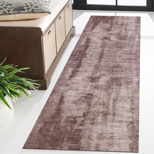 Tapis de couloir antisalissure lavable rouge abstrait 110x450 cm