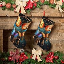 Dream Catcher Butterfly Christmas Stockings 18" Classic Personalized Stockings for Fireplace Xmas Decoration, Xmas Tree Hanging Sock Ornaments for Holiday Party Decor Gift Stock Bag