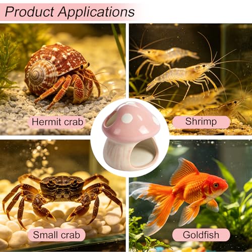 Image of Cute Aquarium Mushroom House Betta Fish Tank Accessory Decor Mini Ceramic Fish Hideout Shrimp Cave Ornament (Pink)
