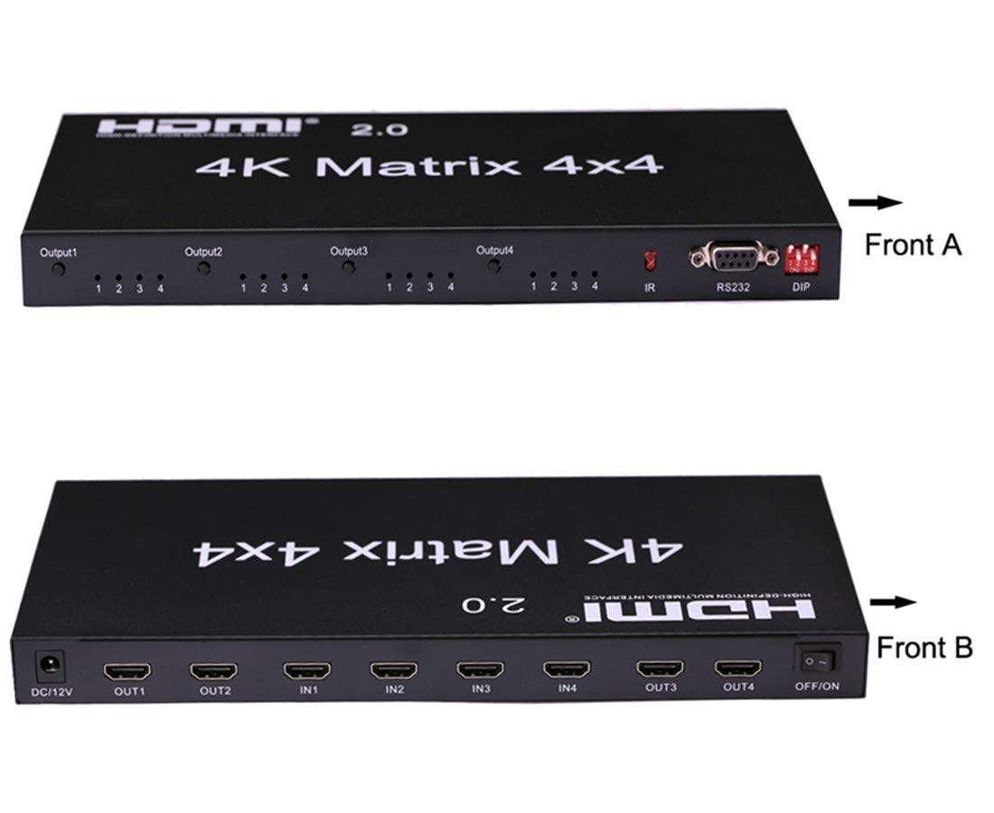2.0 HDMI Matrix 4x4, 4K 60Hz 1080p (RGB/YUV 4:4:4) Switch Splitter 4 Input 4 Out Converter RS232 EDID Switch (2.0 HDMI 4x4 Matrix)
