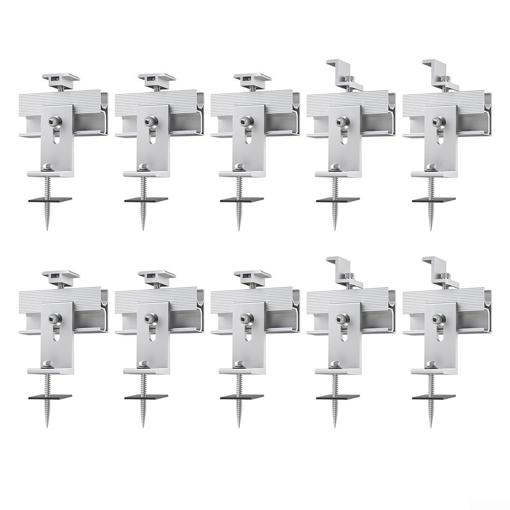 Kit per pannelli solari, 10 pezzi, supporto in alluminio per pannelli | Tetti inclinati, staffe a Z con guide e morsetti Installazione sicura