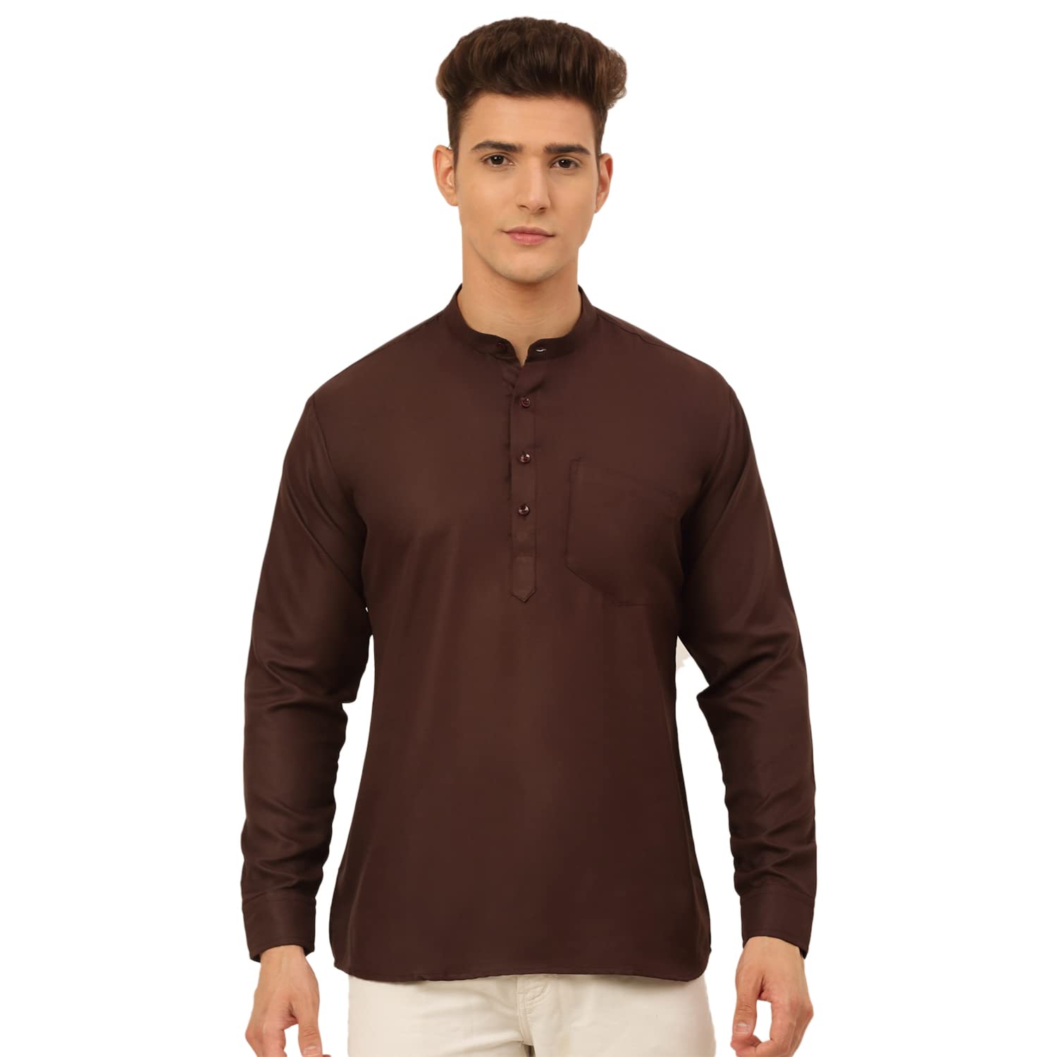 Campus Sutra Men's Cotton Solid Regular Kurta in neutral