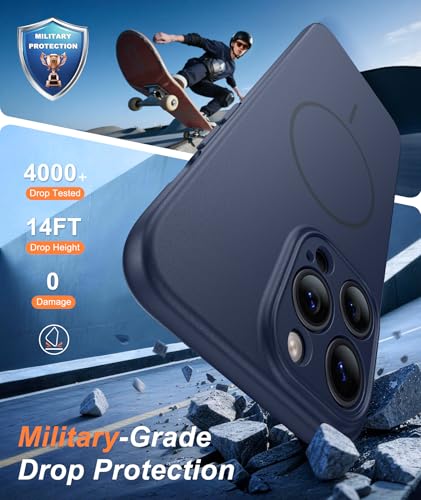 Image of FNTCASE for iPhone 14 Pro Max Case Blue: [Compatible with Magsafe] Solid Matte Magnetic Phone Cover with [Full Camera Protection] [Screen Protector] 14FT Military Grade Shockproof Protective