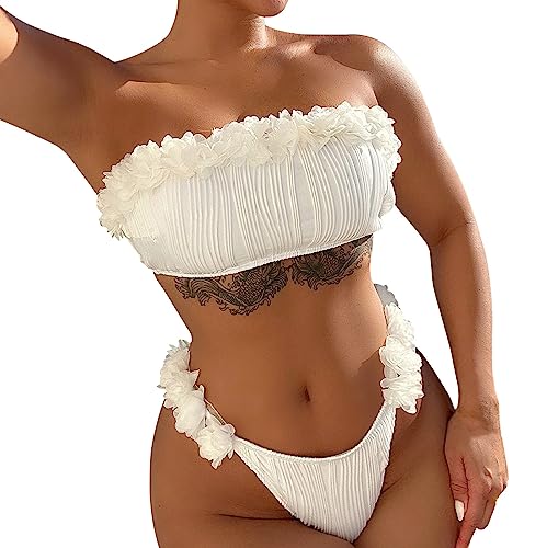 Bikini sin tirantes blanco de dos piezas y diseño premium para mujer en talla M