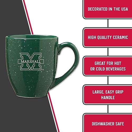 Image of Rico Industries NCAA Marshall Thundering Herd Green Personalized 16 oz Team Color Laser Engraved Speckled Ceramic Coffee Mug