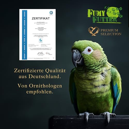 FumyFutter Papagei Frucht Mix, Exklusives Alleinfutter, Premium-Papageienfutter für Aras, Graupapageien und Amazonen, mit Früchten, Nüssen und Chilis verfeinert, 1,5kg, 1x Beutel