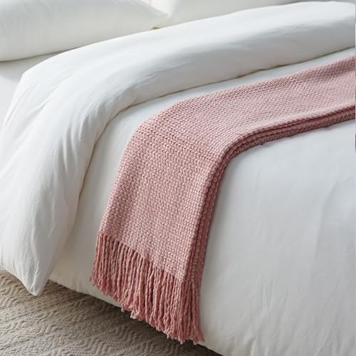 YHXBD Manta De Punto, Manta con Patrón De Textura De Trigo De Color Sólido Simple, Funda Cálida para Sillón, Manta Decorativa para Sofá Cama, Sofá,Rosa,127x230CM
