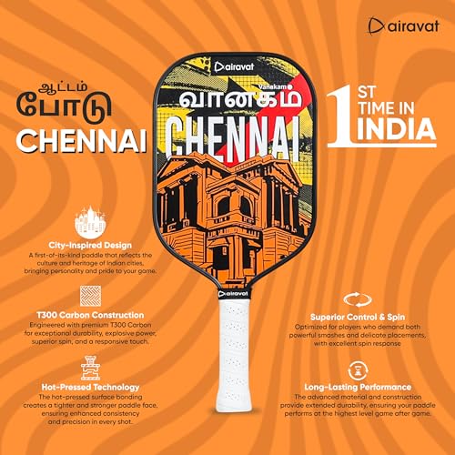Image of City Edition 7416 (Chennai) Pickleball Paddle Features 3K Carbon, hot-Pressed Build for Power, Spin, and Control. India's 1st Paddle Blending City Heritage with Modern Design for top Performance.