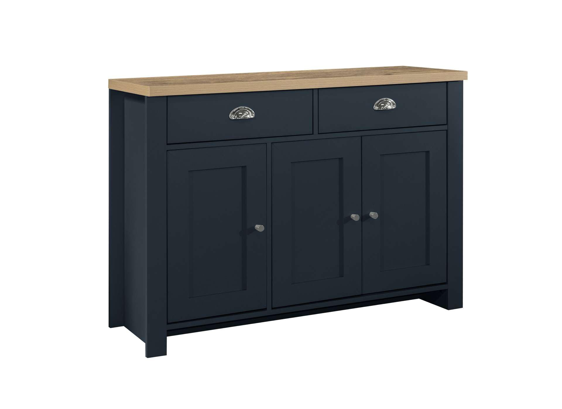 Birlea Highgate 3 Door 2 Drawer Sideboard - Cream & Oak, Navy Farmhouse Shabby Chic