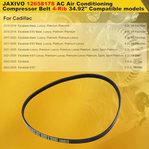 Image of 12658178 AC Air Conditioning Compressor Belt Compatible with 15-25 Escalade ESV 6.2L,14-25 Silverado /Sierra 1500 4.3L /5.3L /6.2L,15-25 Tahoe Yukon XL 5.3L /6.2L,Replace 4PK887SF 4040349S