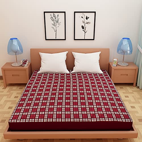 Image of DREAM CARE Waterproof Fitted Terry Cloth Printed Mattress Protector for Single Bed with Elastic Strap - 72 inchx48 inch, Maroon