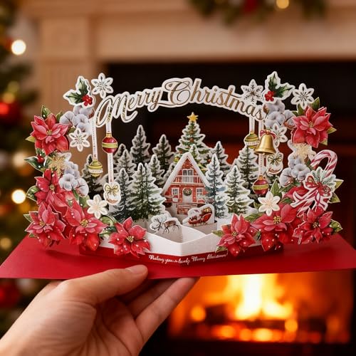 Cartão pop-up 3D de Natal com envelopes - Saudação de feriado 3D, cartão de feliz Natal, cartão aconchegante para amigos e família - para mãe, para avó, para pai, para professor, para filha