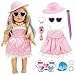 18 Inch Doll Clothes and Accessories 10 PCS Pretend Makeup Playest Priness Costume Beauty Set for Girls Including Dress,Wig,Comb,Shell Mirror,Glasses,Hat,Hair Band,Makeup Set(No Doll)