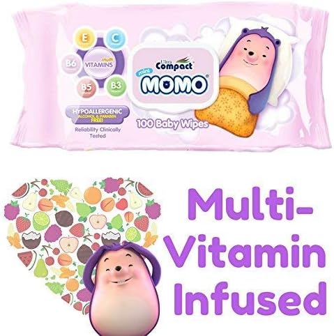 Ultra Compact Multi-Vitamin Baby Wipes - Eco-Friendly Hypoallergenic Wet Wipes for Sensitive Skin - Easy Open Flip-Top Wipes - 3 Packs (300 Count) Baby Wipes