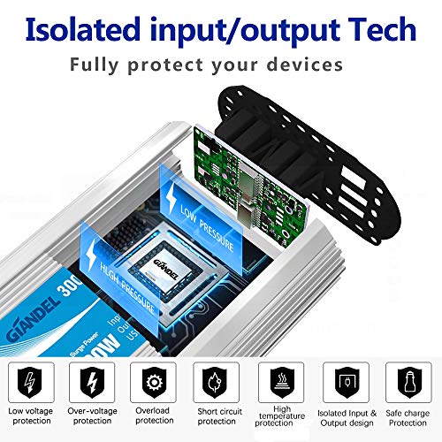 Pure Sine Wave Power Inverter 300Watt Car Adapter Converts 12V DC to 120V AC with 4.8A Dual USB and 2 AC Outlets for Tablets Laptops Smartphones CPAP