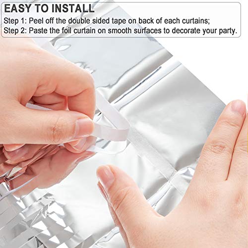 Image of Silver Streamers Metallic Party Backdrop - GREATRIL Foil Fringe Tinsel Curtain for 2026 NYE /Birthdays /Prom /New Years /Graduations /Photo Booth, 8.2ft x 3.2ft - Pack of 2
