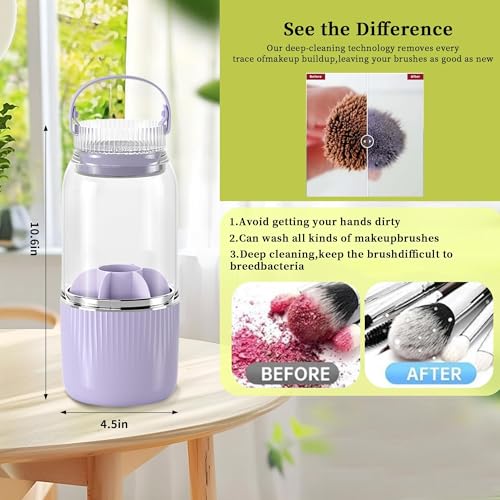 Image of Makeup Brush Holder with Cover，Thickened Acrylic Brush Holder Dust Proof，Easy To Take, Large Capacity Makeup Organizer with 7 Slot Makeup Organization(Purple)