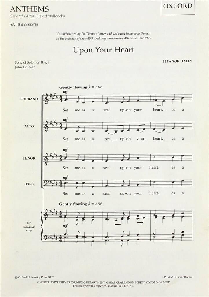 Upon Your Heart Vocal score SATB unaccompanied & soli/semichorus Daley, Elean