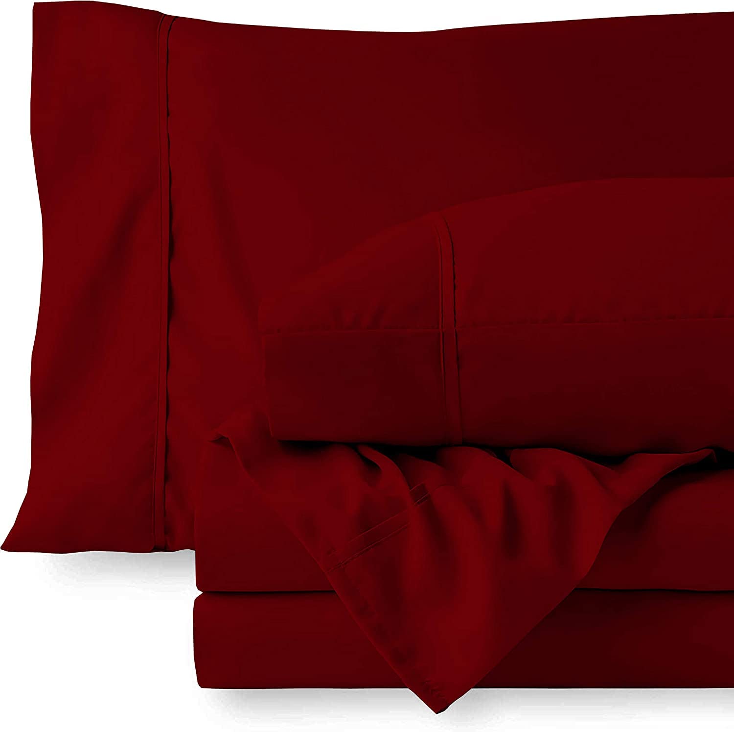 Custom Silk Luxury 7 Piece Bed Sheet Set, Extra Soft 800 Thread Count & 100% Long Staple Egyptian Cotton, 26cm Deep Fitted Sheet & Zipper Duvet Cover Bedding - Burgundy Solid, UK Caesar Size. โ image 1
