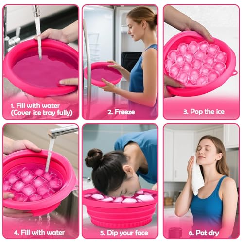 Image of Ice Facial Bowl | Facial Cold Plunge | Collapsible Bowl For Face Ice Bath with Built-In Icetray | Facial Ice Therapy for Acne Relief and Pore Shrinking, Cold Therapy for Home, Travel & Parties (ROSY RED)