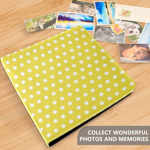 Álbum de Fotos Scrapbook Adhesivo DIY con Diseño de Lunares Amarillo y Blanco, Carpeta de 3 Anillos, 40 Páginas, 8x10 para Recuerdos miniatura 5