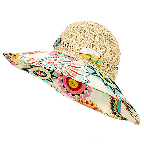 Sombrero de paja femenino con ala ancha para sol miniatura 6