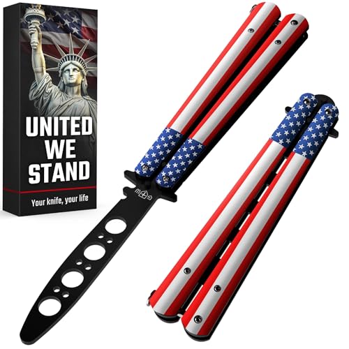 Butterfly Knife - Balisong Trainer - American Practice Butterfly Trainer with Sure Spring Latch - Balisong Knives NOT Real NOT Sharp Blade - Full Stainless Steel Fake Dull Trick CSGO Fidget Toy K14 U-N