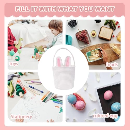 Image of Easter Baskets for Kids Woven Bunny Basket with Handle Egg Hunting Easter Bucket for Boys and Girls