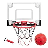 RUNBOW Indoor Mini Basketball Hoop Backboard with Strong Suction Cup for Kids and Adults Over The Door Wall Mounted Basketball Goal Fits Glass, Tile, Marble and Smooth Wood (43x30CM, without Scorer)
