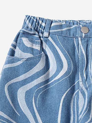 WDIRARA Girl's Graphic Tie Dye Elastic High Waisted Straight Leg Pocket Pants Jeans4