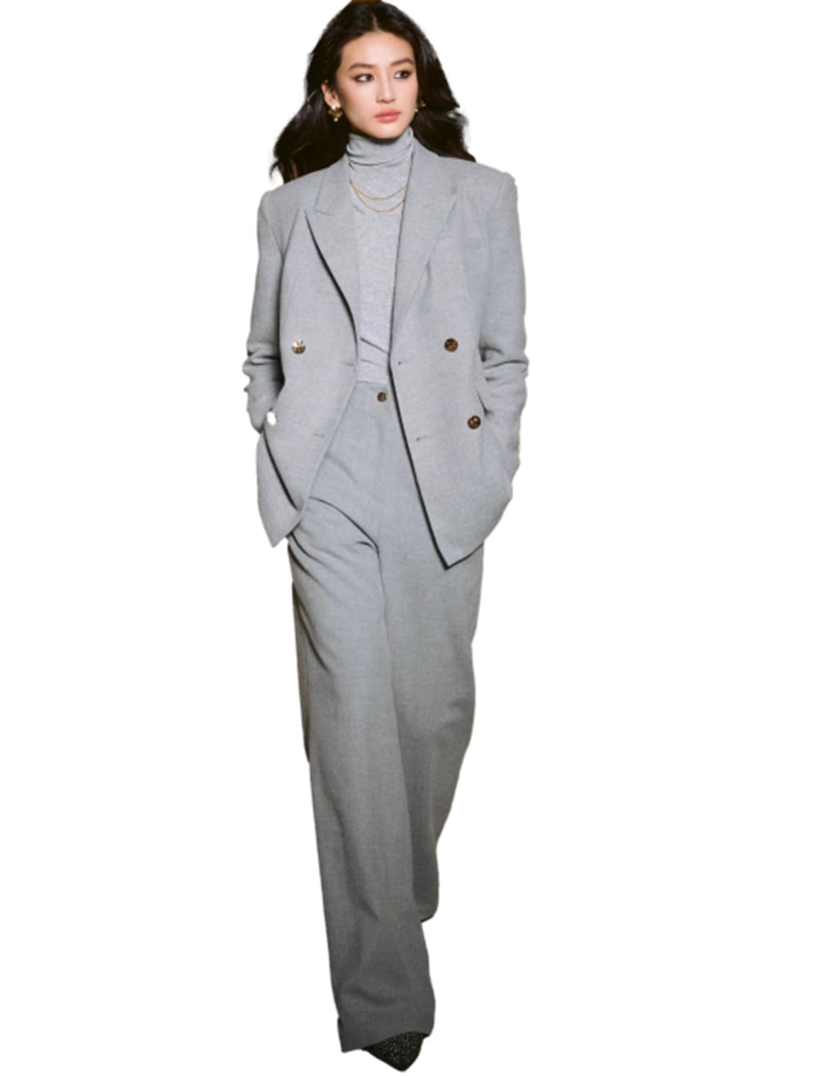 Womens Two Pieces Suit Dressy Double Breasted Jacket High Waisted Wide Leg Pants Set Casual Business