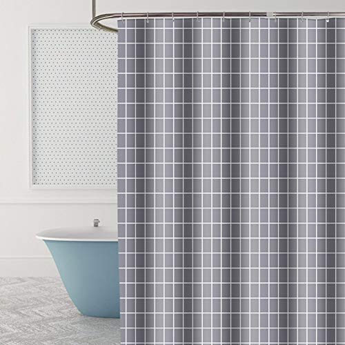 Xiongfeng Duschvorhang 240x200 Extra Breit Vorhang Textil Dunkelgrau Plaid Muster Blickdicht und Wasserdicht Shower Curtains aus Polyester mit 16 Duschvorhangringen und Beschwertem Saum Cover