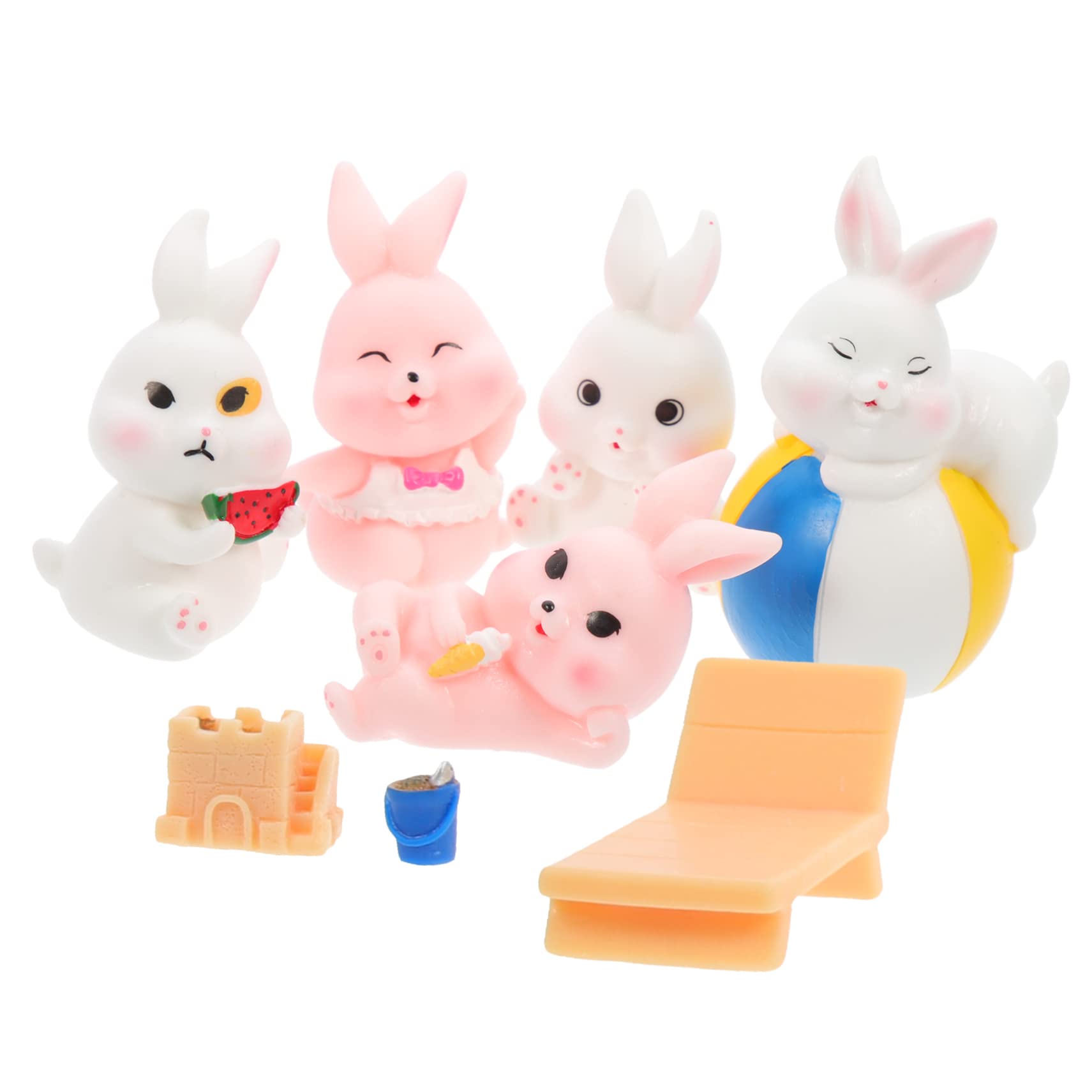 STOBOK STK Strandhase Mini-gartenfiguren Gartenschmuck Osterhasen-Statue Kaninchenfiguren Hase-Kaninchen- Osterhasenfigur Heimzubehör Mini-tierfigur Feenstatue Harz Zylinder Feder