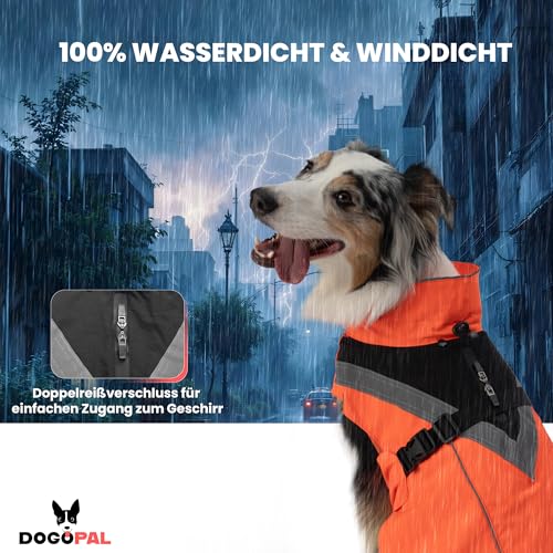 DOGOPAL 2in1 Allwetter-Hundemantel – Wasserdichter Hunderegenmantel mit herausnehmbarem Fleece – Regenmantel Hund für große, mittlere & kleine Hunde (Orange, XL)